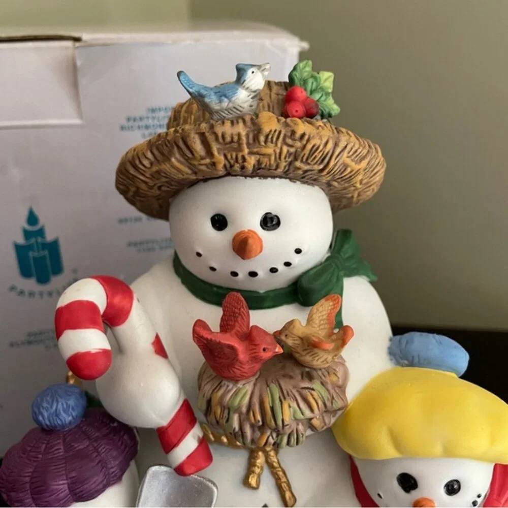 Retired Partylite P7702 Snowbell Snowman Family Ceramic Tealight Holder